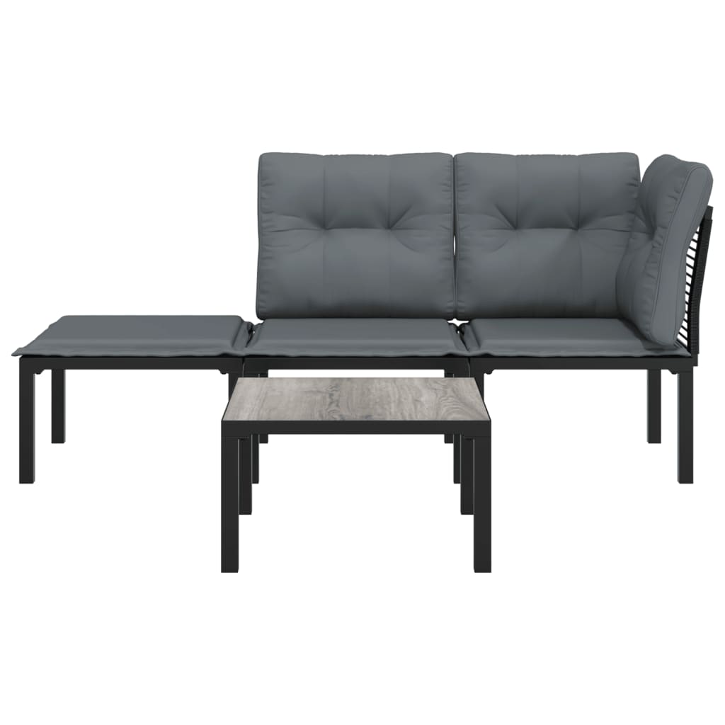 4 Piece Garden Lounge Set Black and Grey Poly Rattan