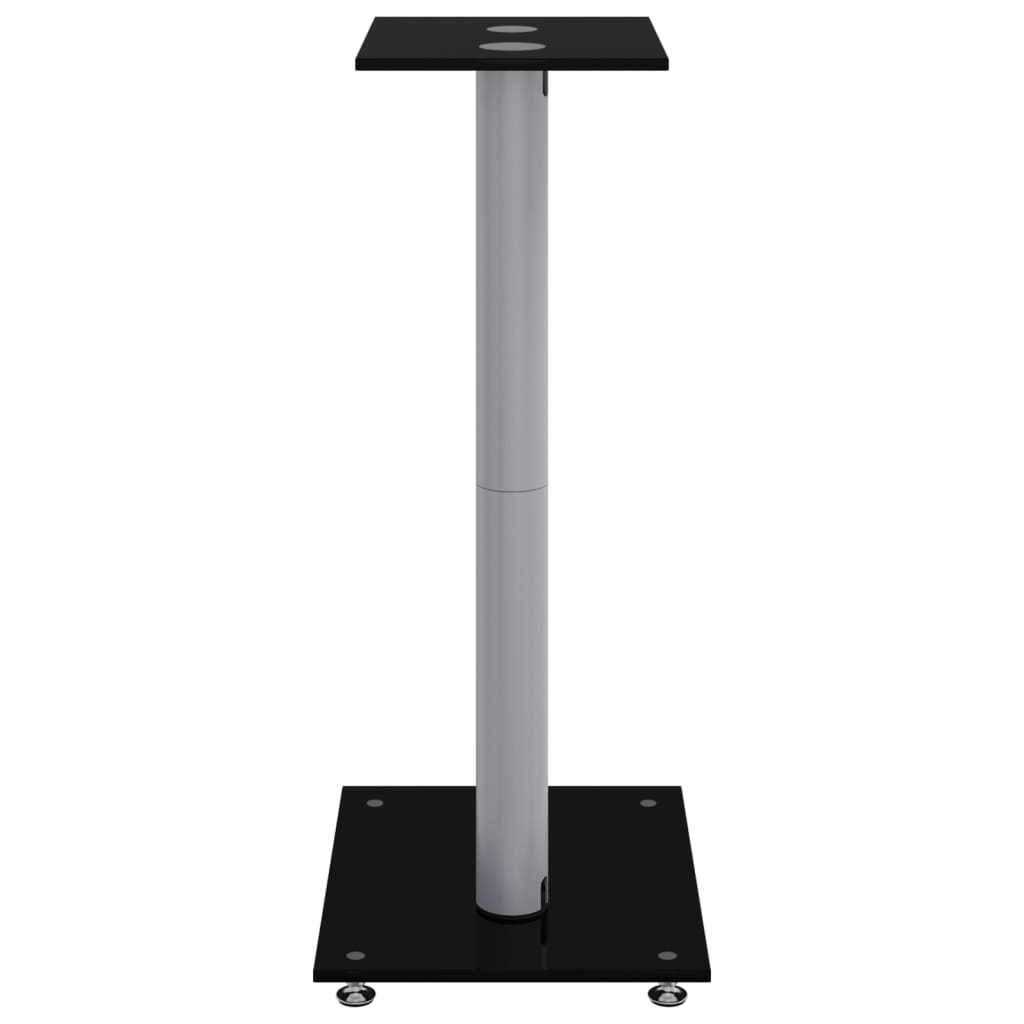 Speaker Stands 2pcs Black&Silver Tempered Glass 2 Pillars Design