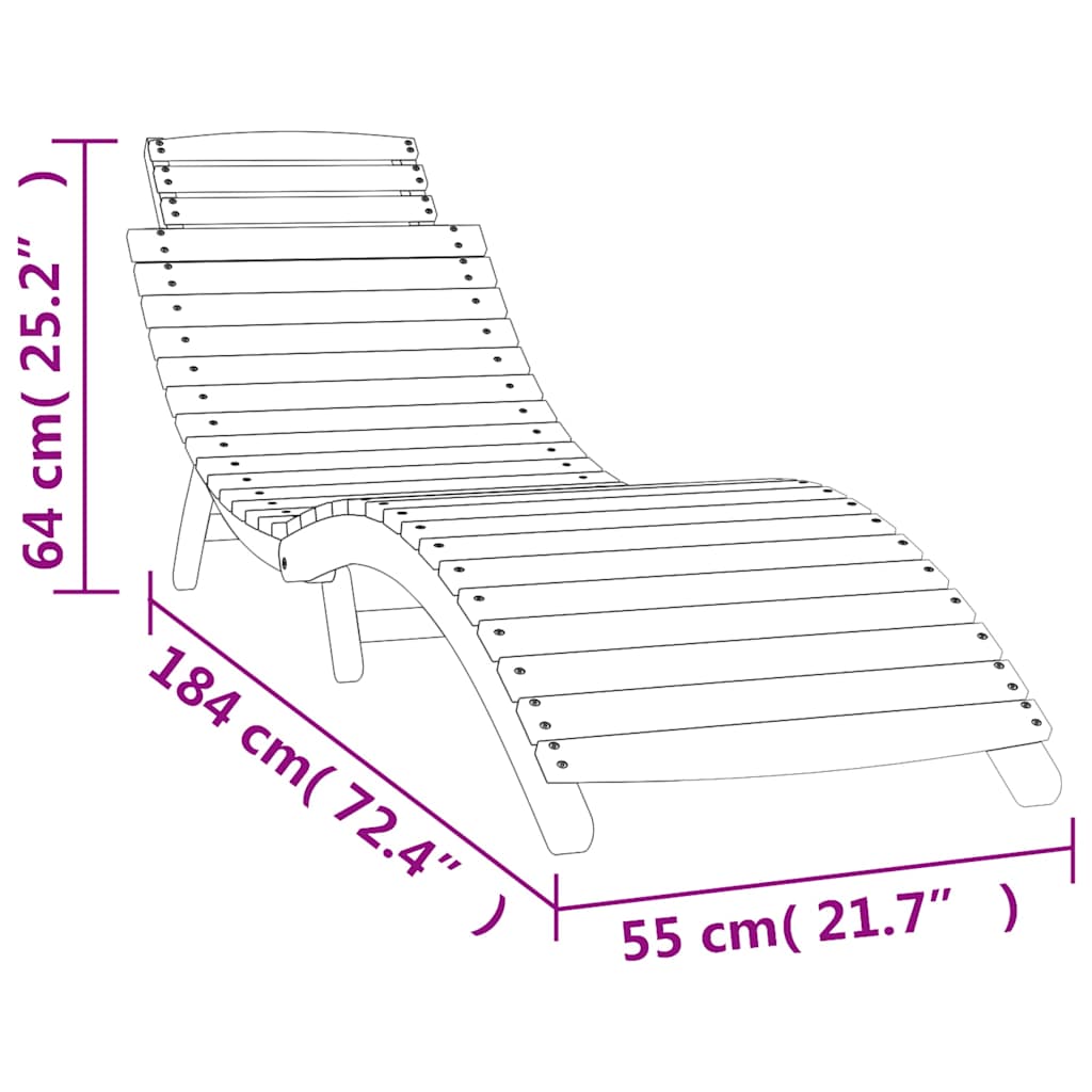 Sun Lounger White 184x55x64 cm Solid Wood Acacia