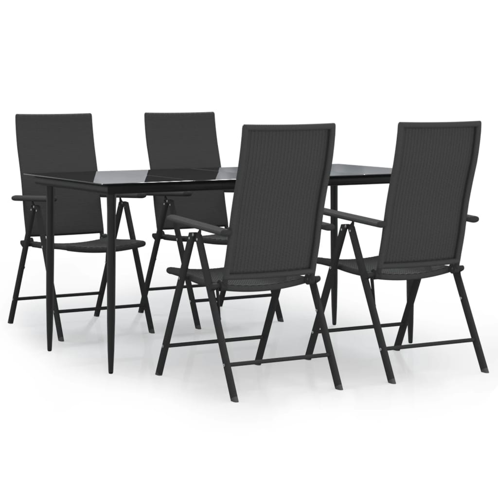 5 Piece Garden Dining Set Black Poly Rattan