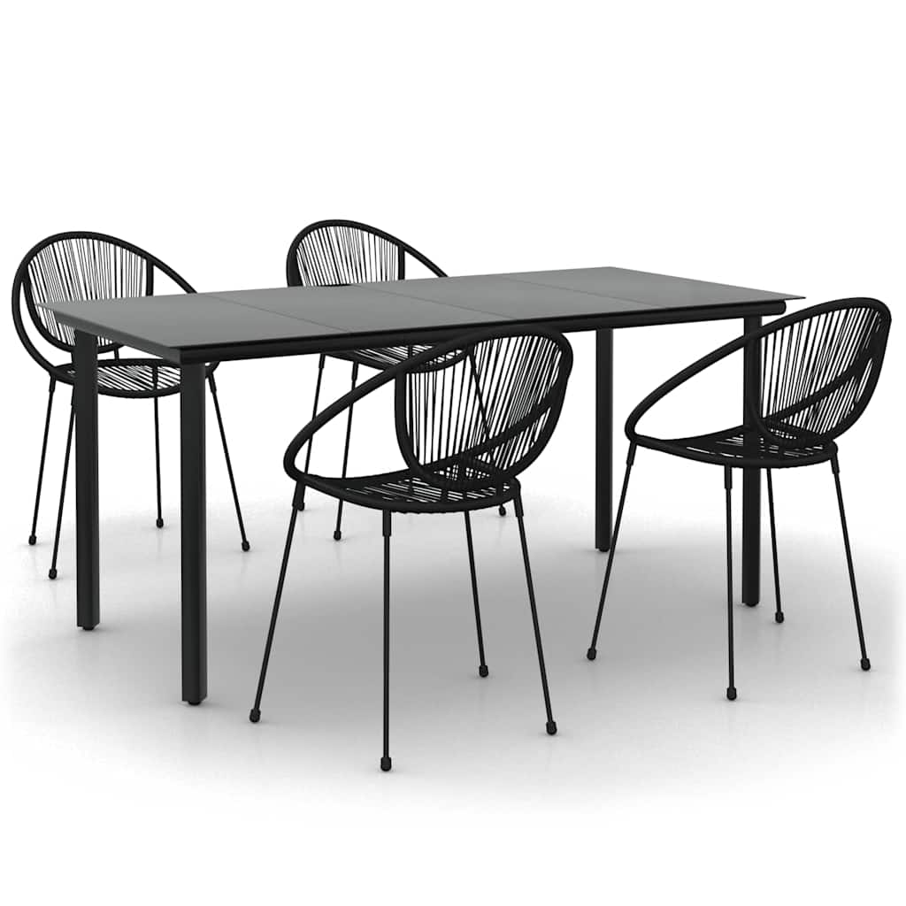 5 Piece Garden Dining Set Black PVC Rattan