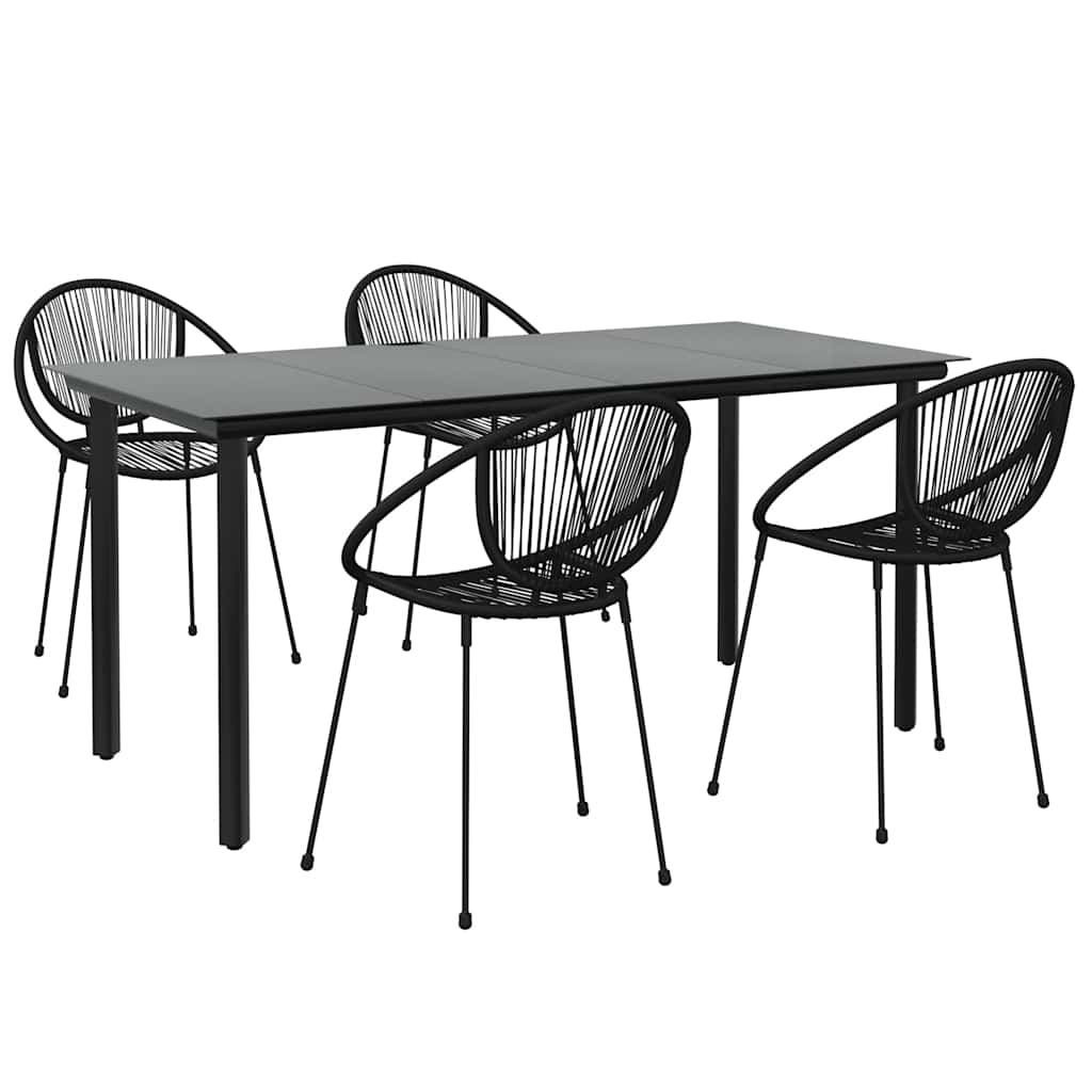 5 Piece Garden Dining Set Black PVC Rattan