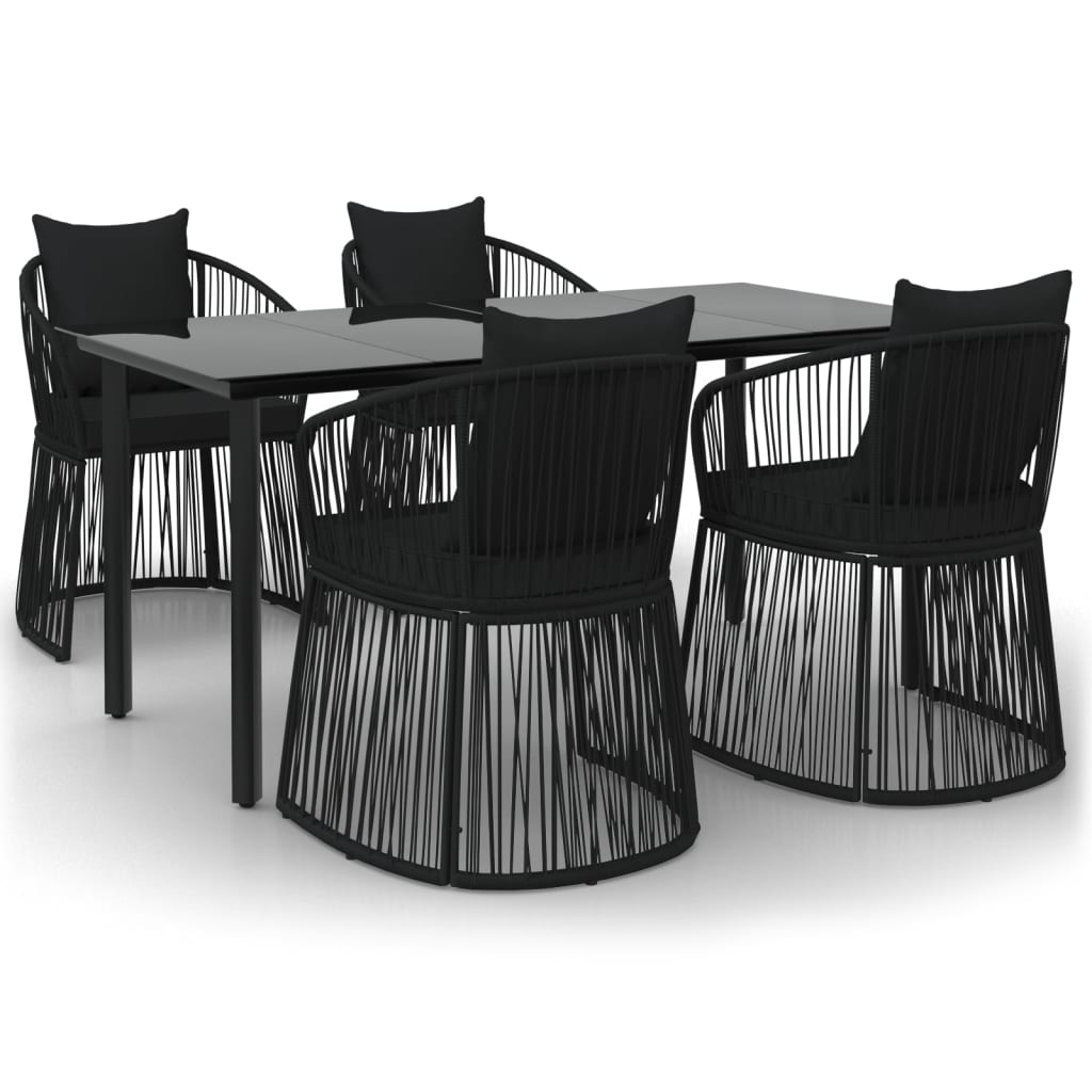 5 Piece Garden Dining Set with Cushions Black PVC Rattan