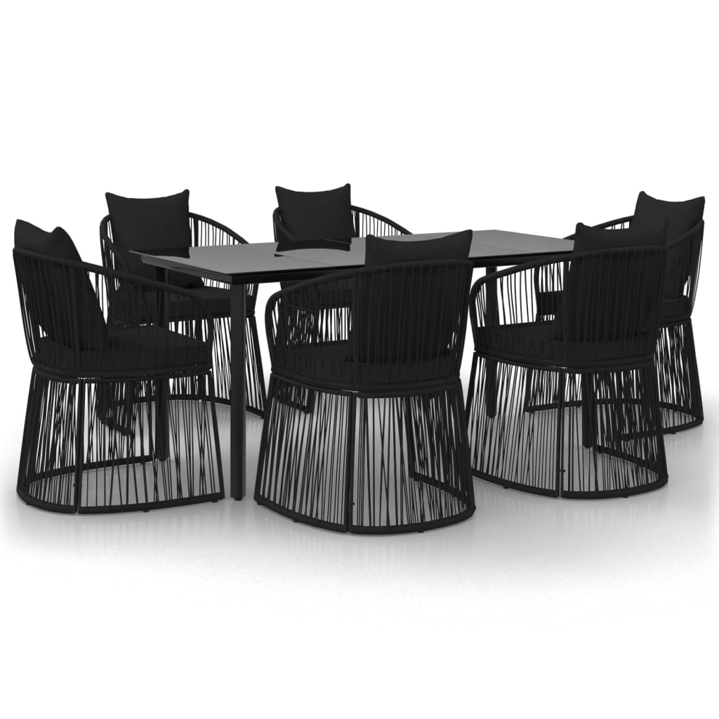 7 Piece Garden Dining Set with Cushions Black PVC Rattan