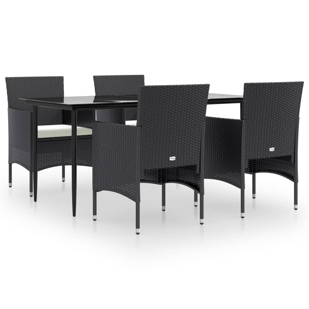 5 Piece Garden Dining Set with Cushions Black