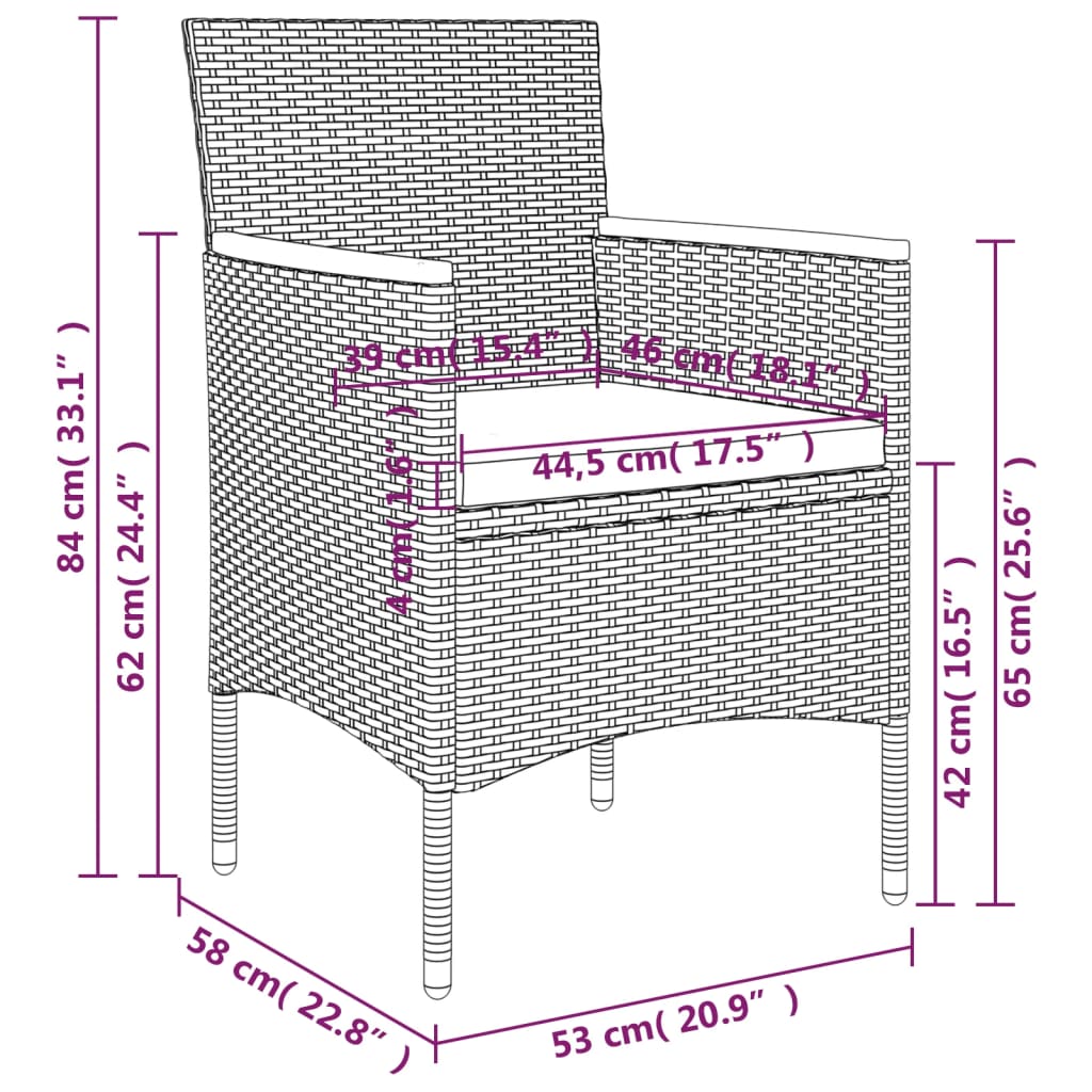 5 Piece Garden Dining Set with Cushions Black