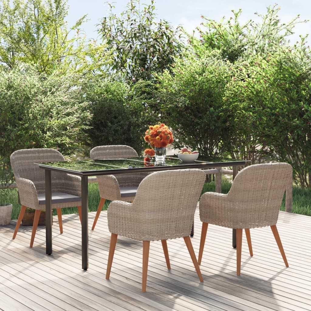 5 Piece Garden Dining Set with Cushions Brown