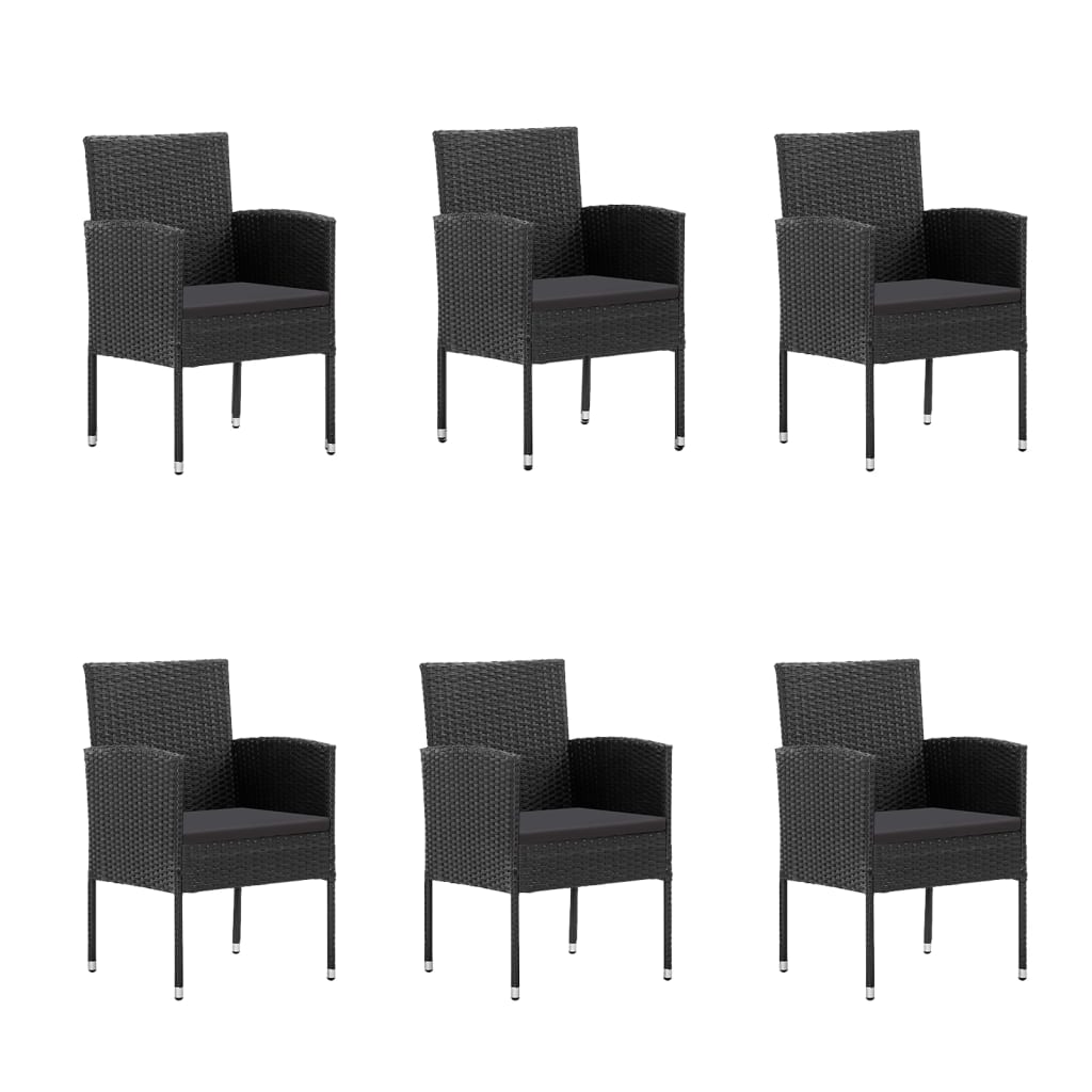 7 Piece Garden Dining Set with Cushions Black Poly Rattan