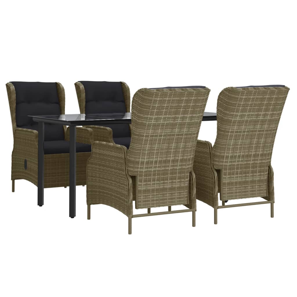 5 Piece Garden Dining Set Brown Poly Rattan