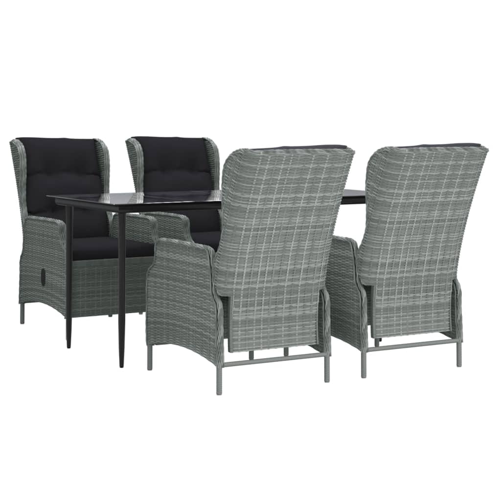 5 Piece Garden Dining Set Light Grey Poly Rattan