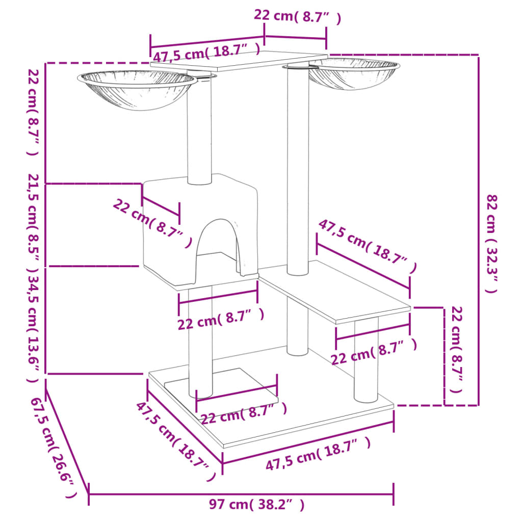 Cat Tree with Scratching Posts Cream 82 cm