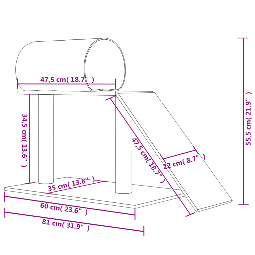 Cat Scratching Posts with Tunnel and Ladder Cream 55.5 cm