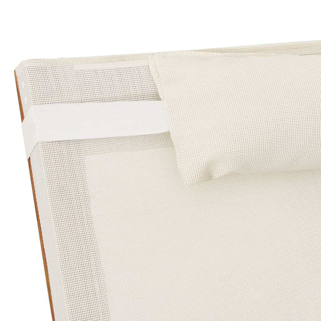 Sun Lounger with Pillow White Textilene and Solid Wood Poplar