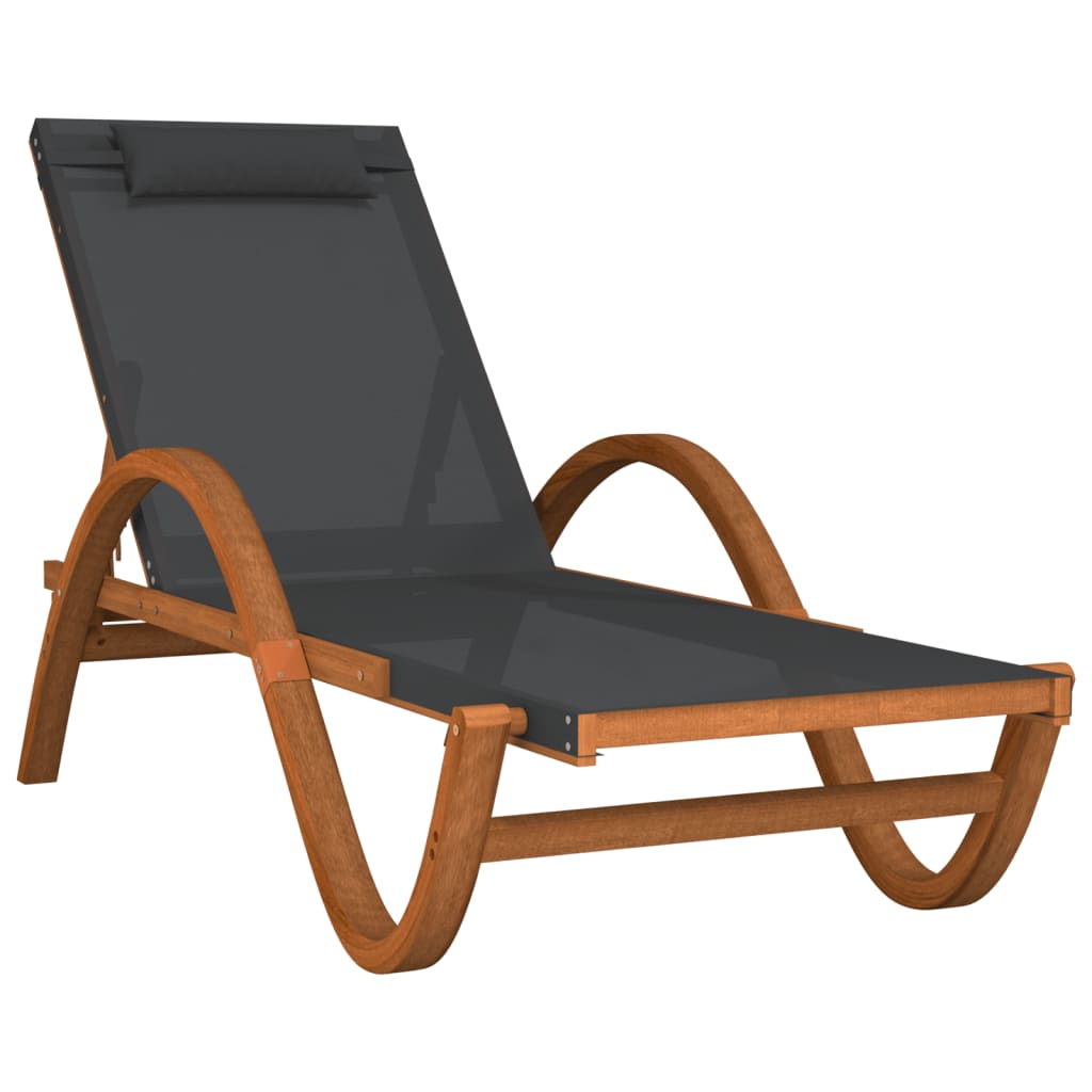 Sun Lounger with Pillow Grey Textilene and Solid Wood Poplar