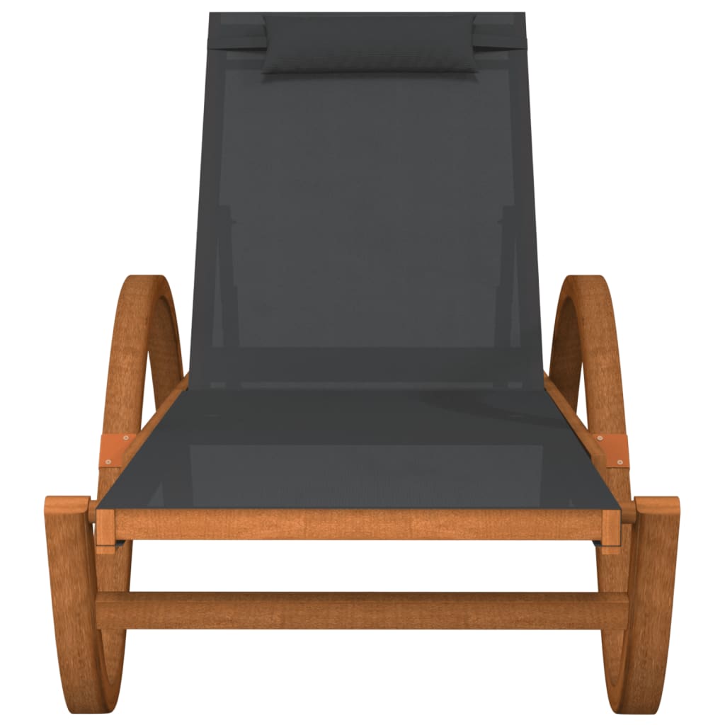 Sun Lounger with Pillow Grey Textilene and Solid Wood Poplar