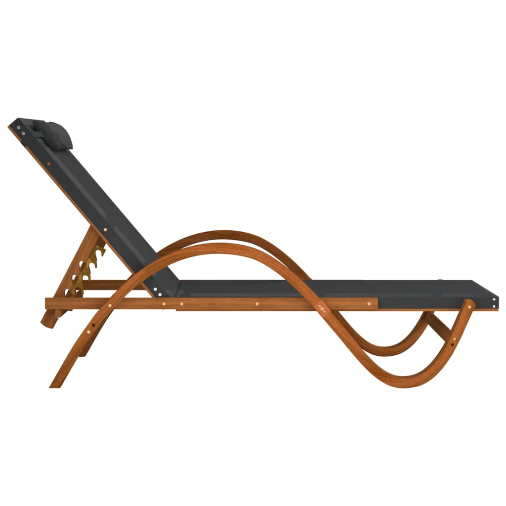 Sun Lounger with Pillow Grey Textilene and Solid Wood Poplar