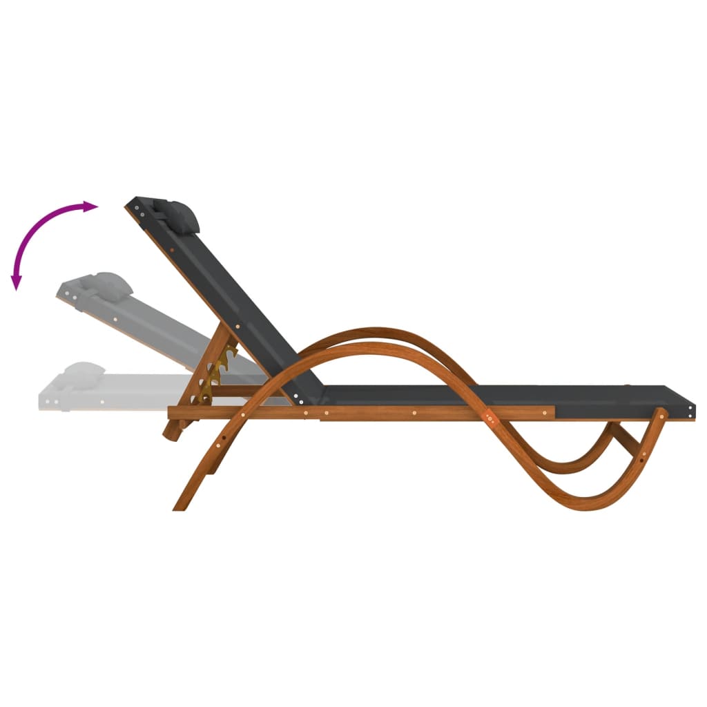 Sun Lounger with Pillow Grey Textilene and Solid Wood Poplar