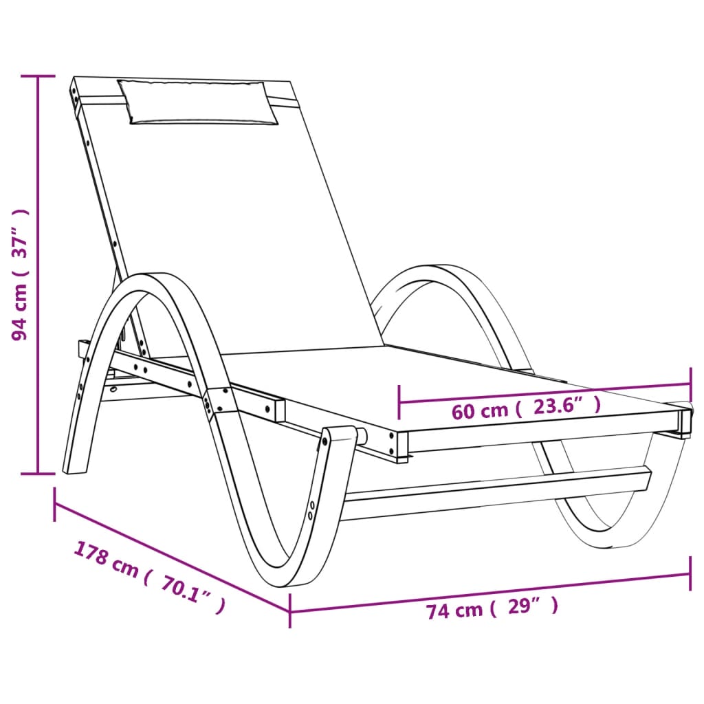 Sun Lounger with Pillow Grey Textilene and Solid Wood Poplar