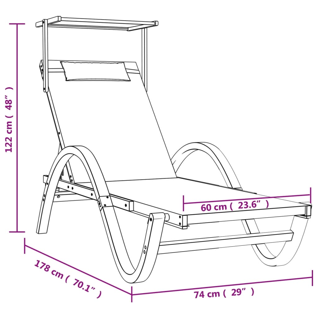 Sun Lounger with Canopy White Textilene and Solid Wood Poplar