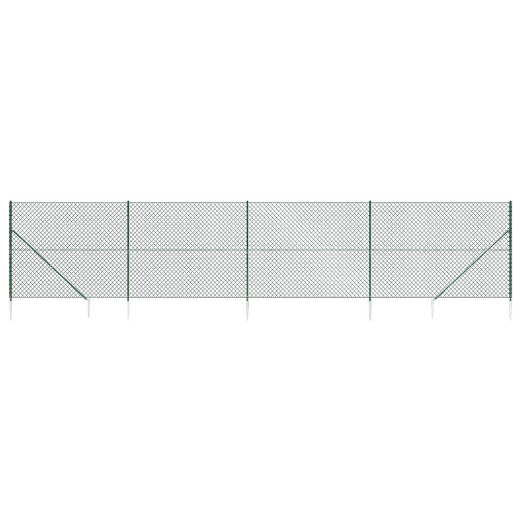 Chain Link Fence with Spike Anchors Green 1.4x10 m