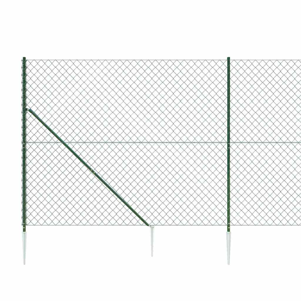 Chain Link Fence with Spike Anchors Green 1.4x10 m
