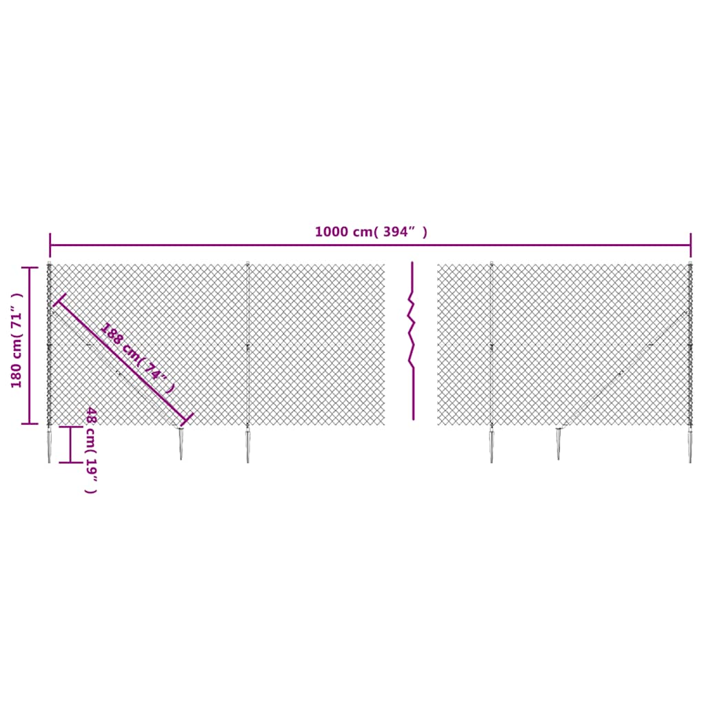 Chain Link Fence with Spike Anchors Green 1.8x10 m