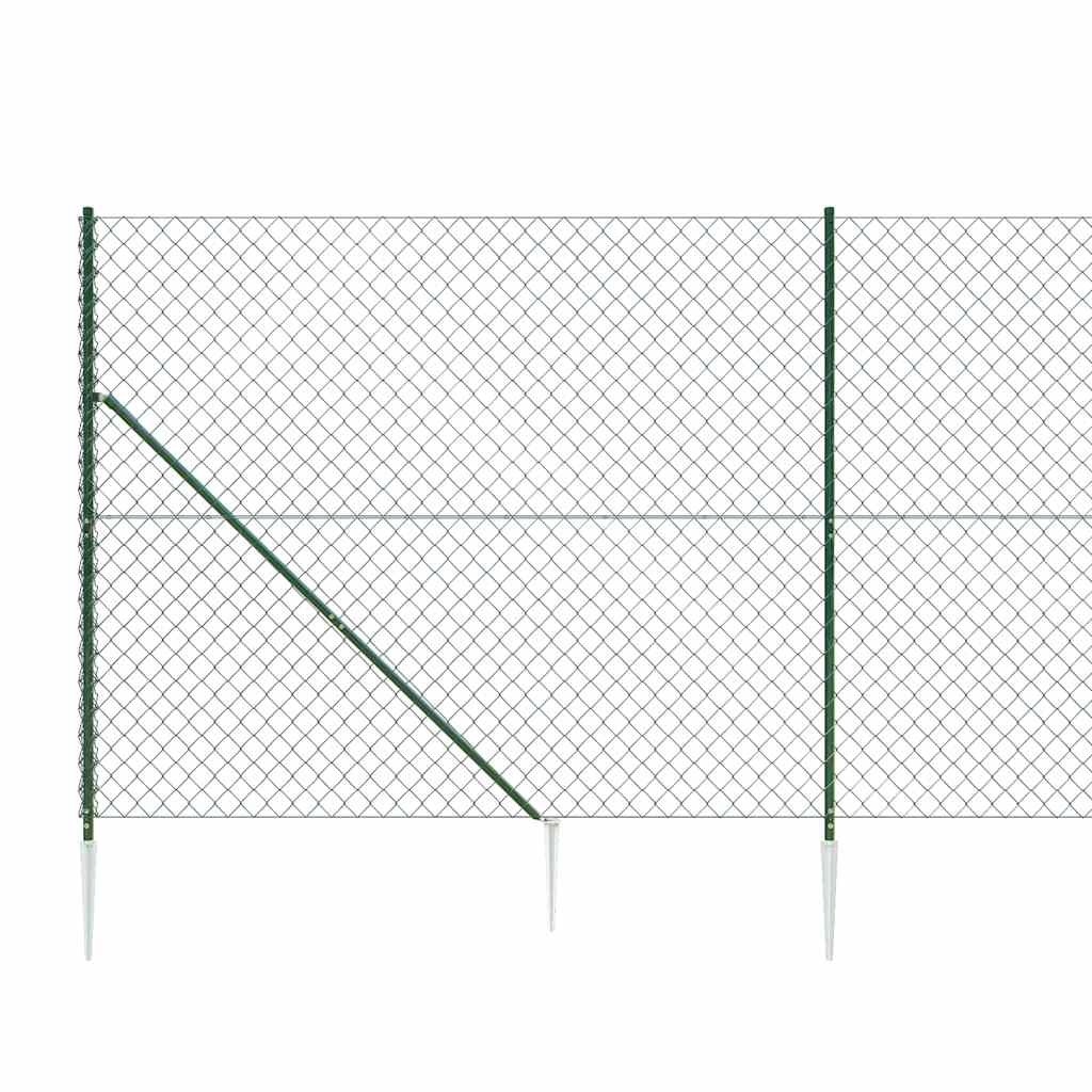 Chain Link Fence with Spike Anchors Green 1.4x25 m