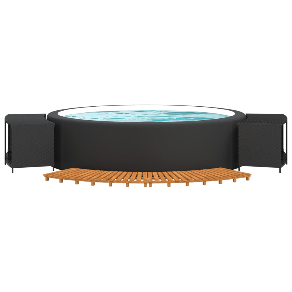 Hot Tub Surround Black Poly Rattan and Solid Wood Acacia