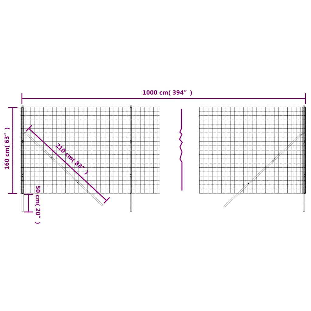 Wire Mesh Fence Green 1.6x10 m Galvanised Steel