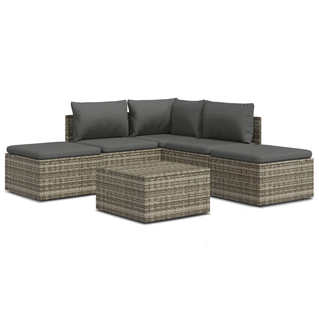 6 Piece Garden Lounge Set with Cushions Grey Poly Rattan