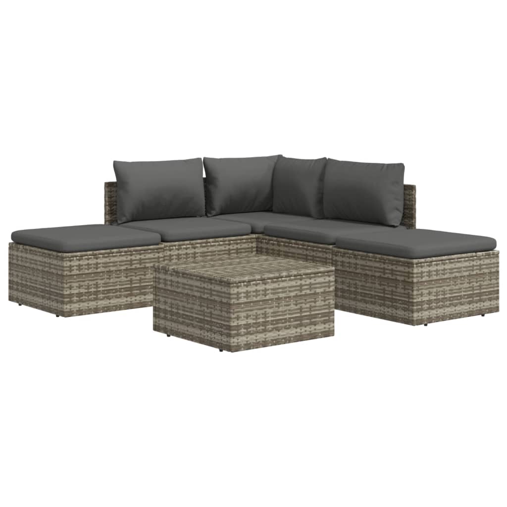 6 Piece Garden Lounge Set with Cushions Grey Poly Rattan