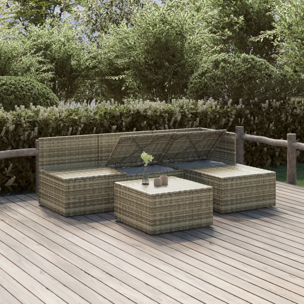 5 Piece Garden Lounge Set with Cushions Grey Poly Rattan