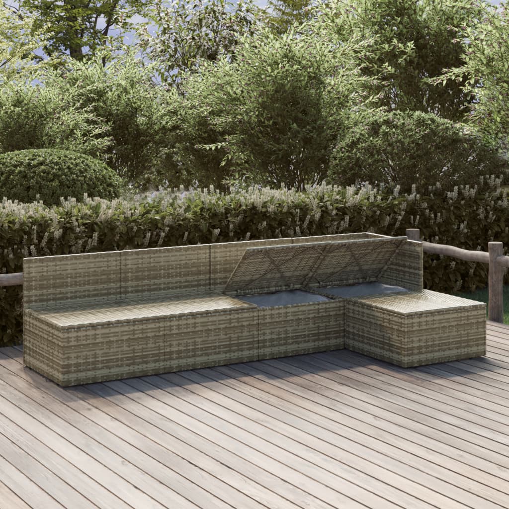 5 Piece Garden Lounge Set with Cushions Grey Poly Rattan