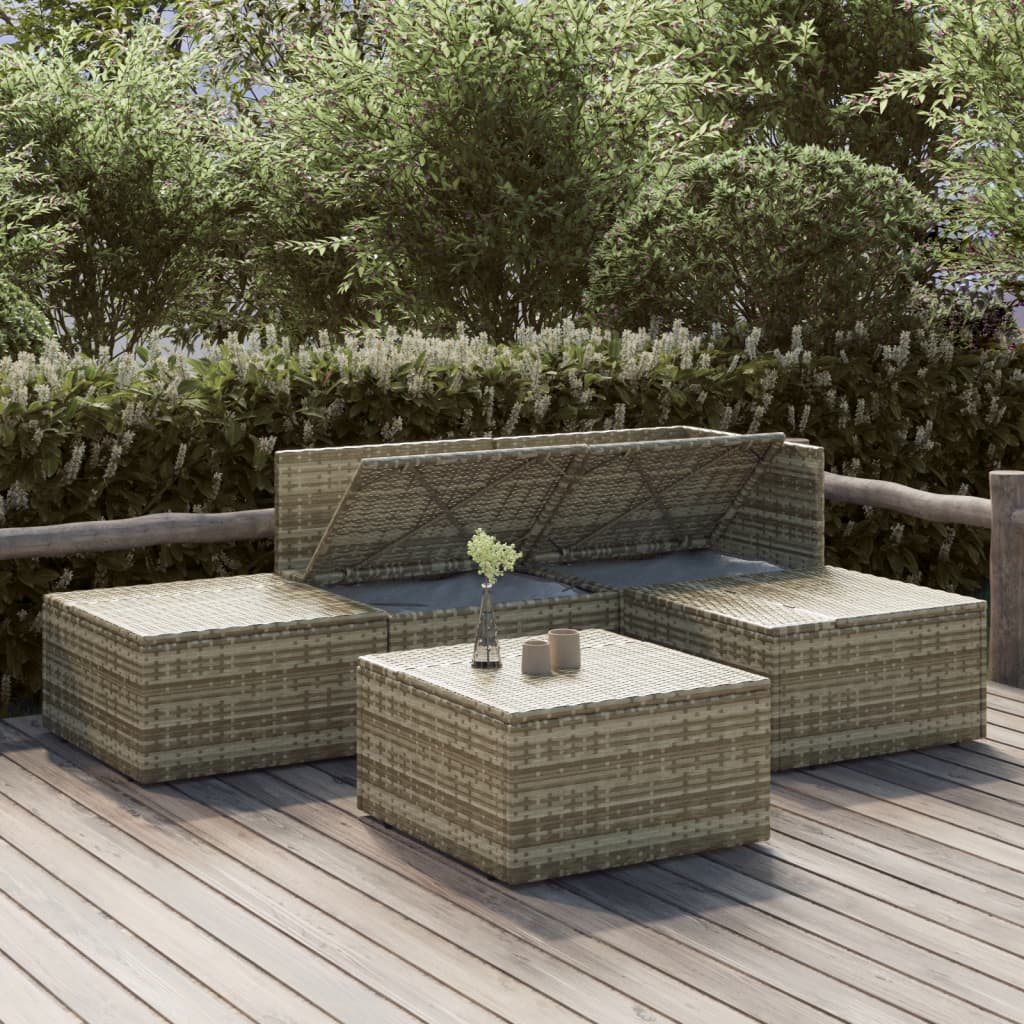 5 Piece Garden Lounge Set with Cushions Grey Poly Rattan