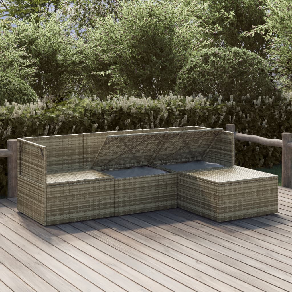 4 Piece Garden Lounge Set with Cushions Grey Poly Rattan
