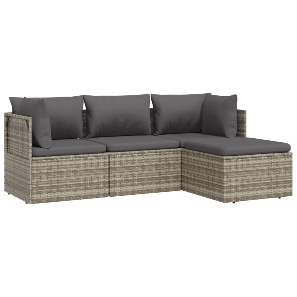 4 Piece Garden Lounge Set with Cushions Grey Poly Rattan