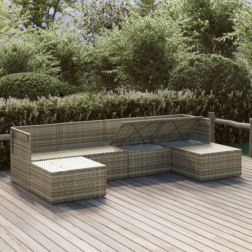 6 Piece Garden Lounge Set with Cushions Grey Poly Rattan