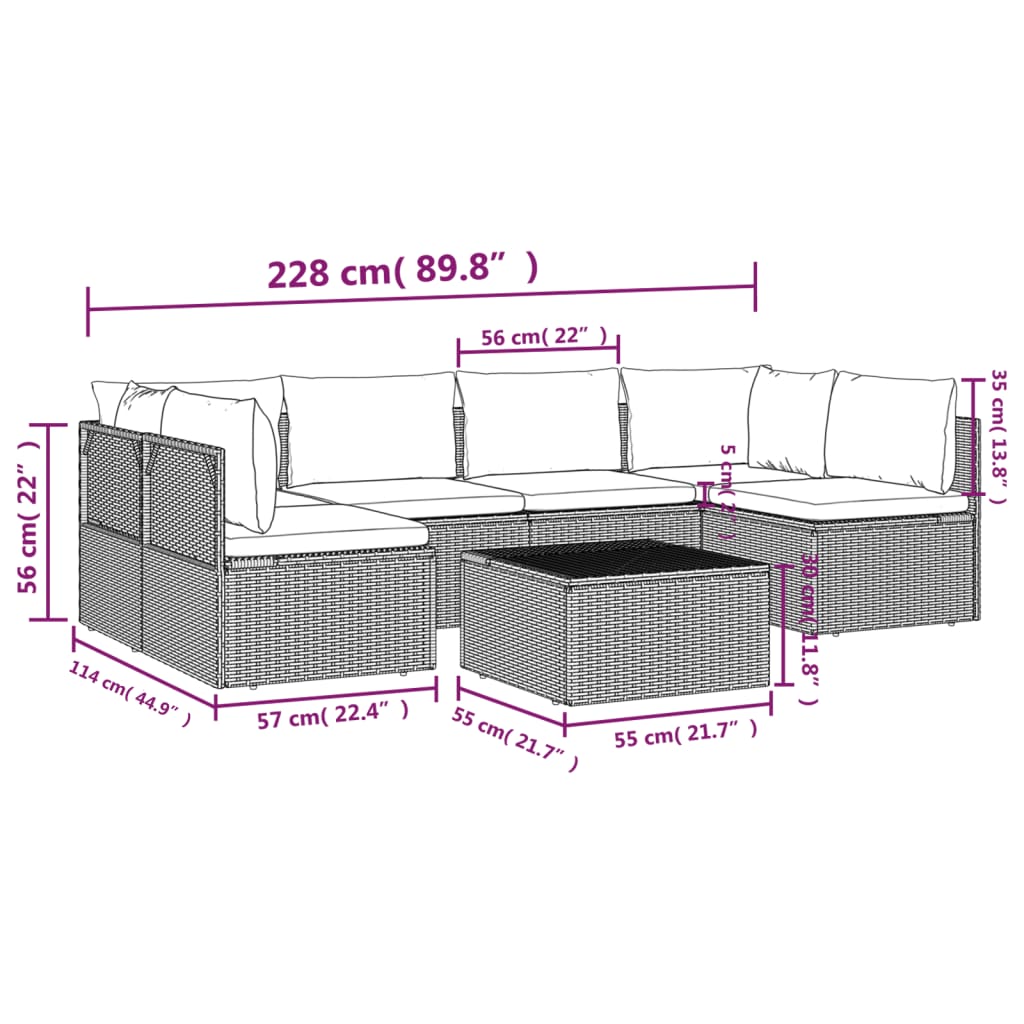 7 Piece Garden Lounge Set with Cushions Grey Poly Rattan
