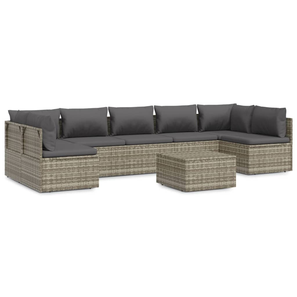 8 Piece Garden Lounge Set with Cushions Grey Poly Rattan