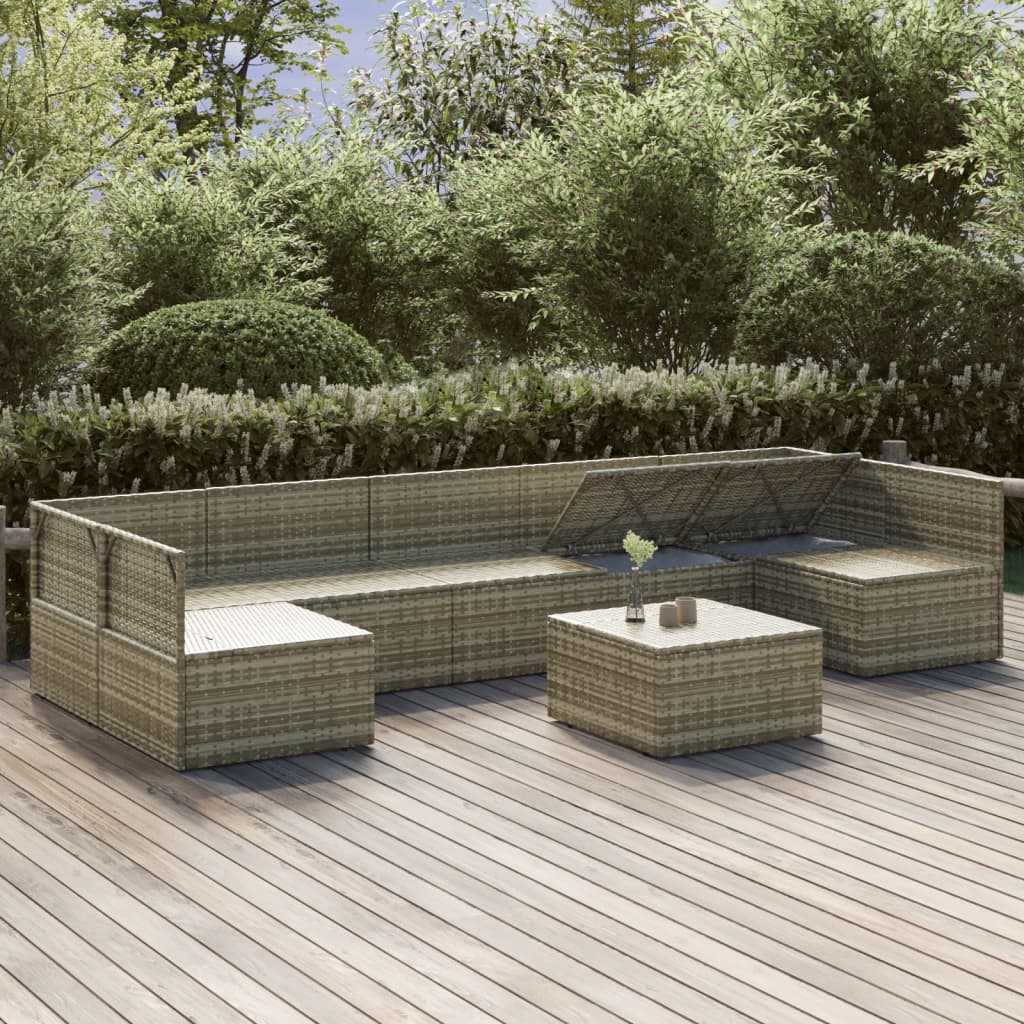 8 Piece Garden Lounge Set with Cushions Grey Poly Rattan