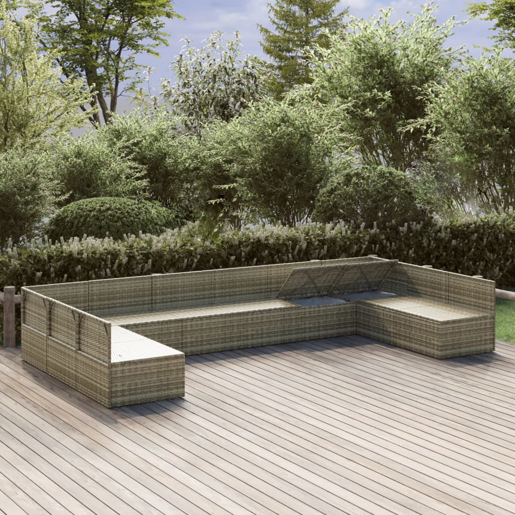 10 Piece Garden Lounge Set with Cushions Grey Poly Rattan