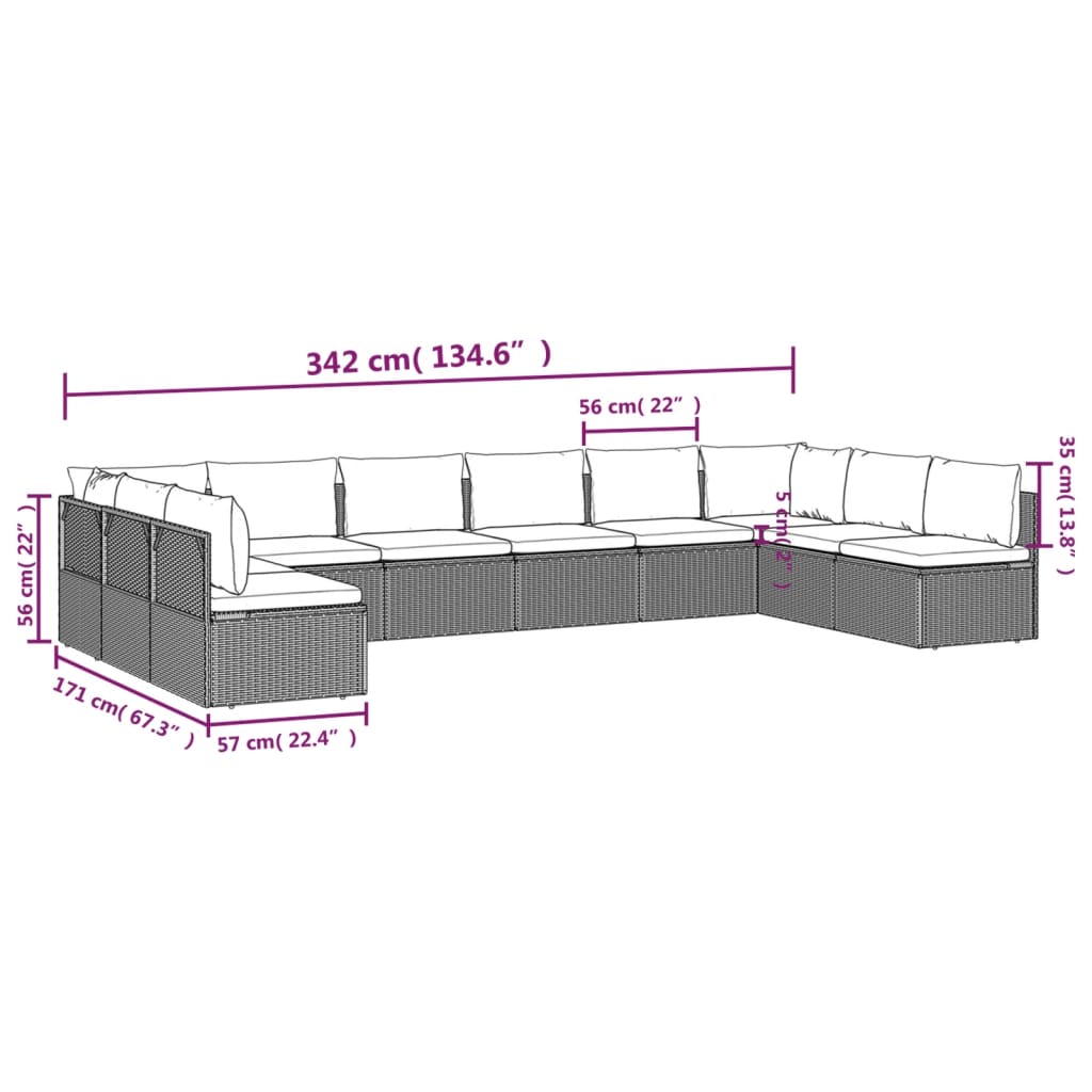 10 Piece Garden Lounge Set with Cushions Grey Poly Rattan