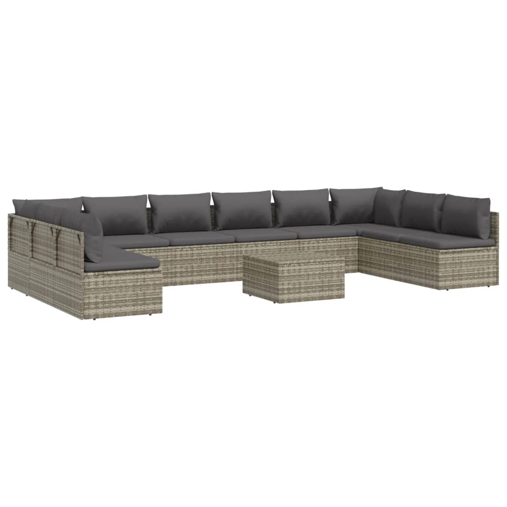 11 Piece Garden Lounge Set with Cushions Grey Poly Rattan