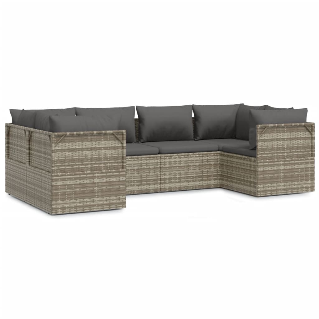 6 Piece Garden Lounge Set with Cushions Grey Poly Rattan