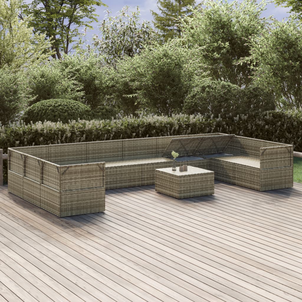11 Piece Garden Lounge Set with Cushions Grey Poly Rattan