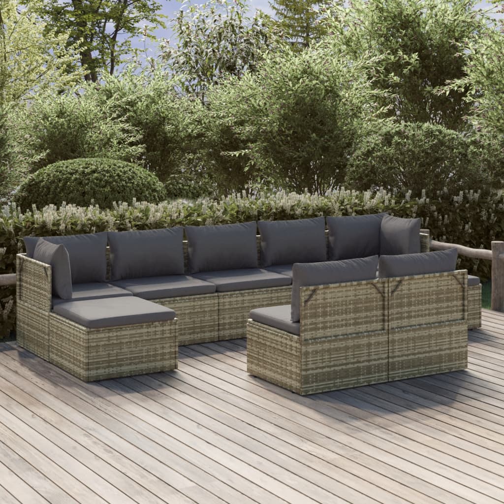 9 Piece Garden Lounge Set with Cushions Grey Poly Rattan