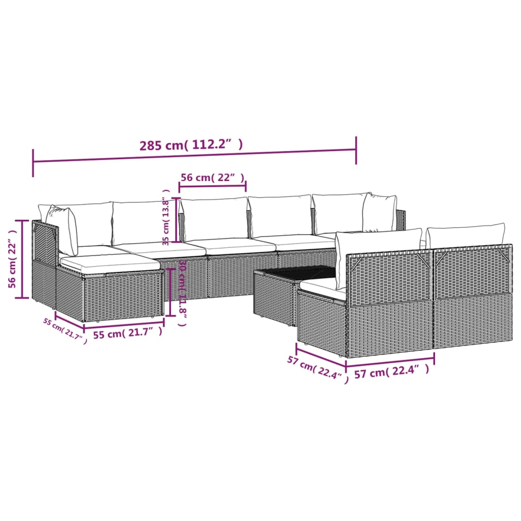 10 Piece Garden Lounge Set with Cushions Grey Poly Rattan