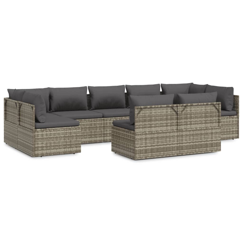 9 Piece Garden Lounge Set with Cushions Grey Poly Rattan