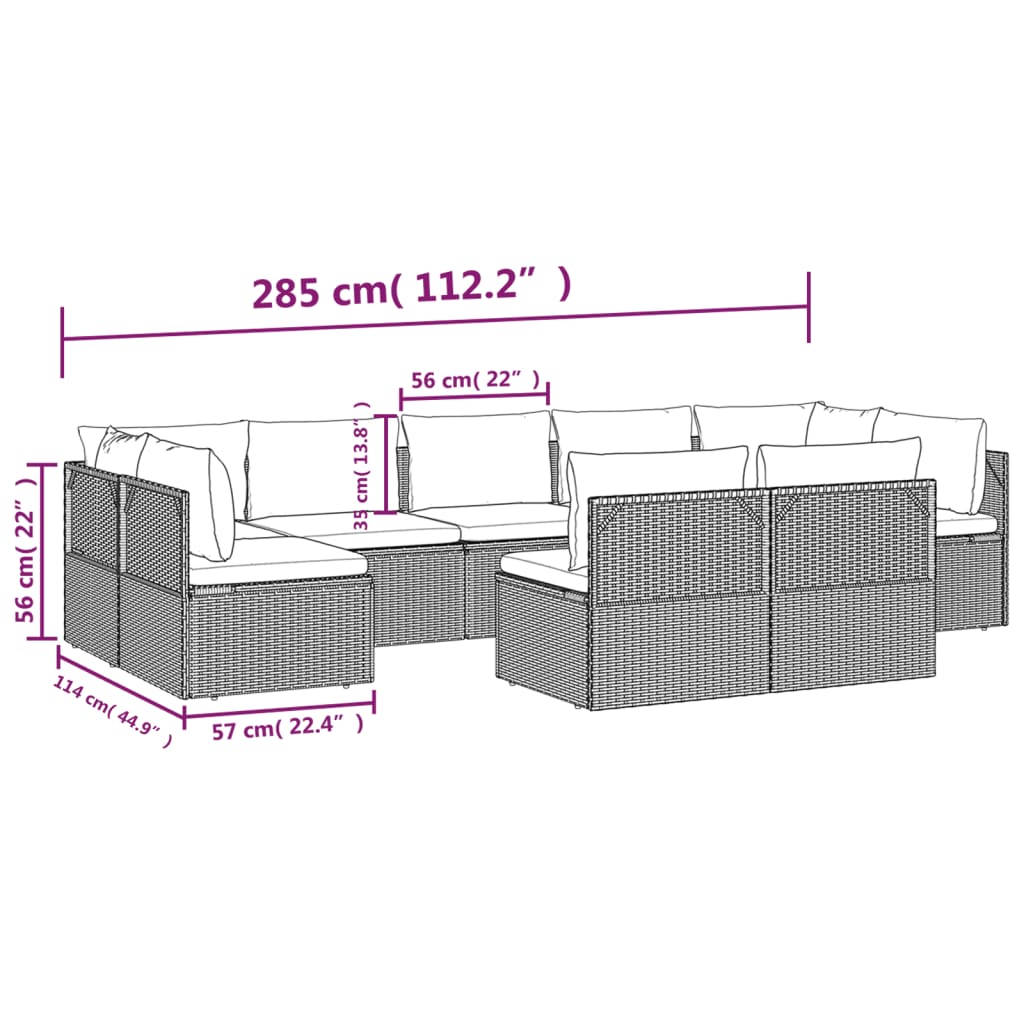 9 Piece Garden Lounge Set with Cushions Grey Poly Rattan