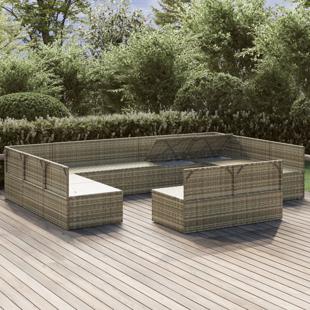 11 Piece Garden Lounge Set with Cushions Grey Poly Rattan